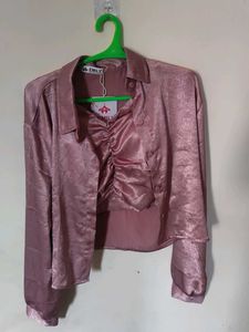 Pink Ruched Crop Blouse