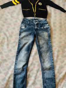 Stylish Denim Jeans &amp; Cardigan Set