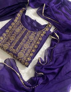 Beautiful Purple Kurta Set with Gold Embroidery