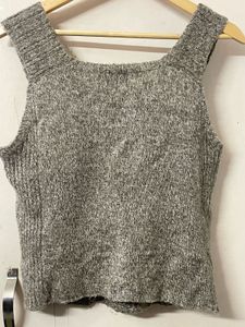 Grey Floral Knit Tank Top/ Half Sweater