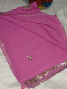 Elegant Pink Sequined Saree with blouse