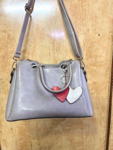 grey Handbag with Heart Charms