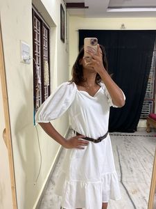 Chic White Puff Sleeve Dress