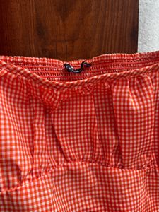 Orange Gingham Puff Sleeve Dress