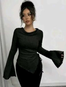 Chic Black Flared Sleeve Top