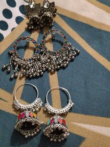 Elegant Jhumka &amp; Oxidized Earrings Set