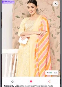 Gerua by Libas Yellow Embroidered Suit Set | New,