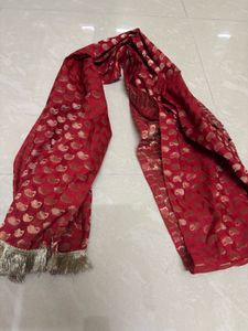 Rich Crimson Red Brocade Dupatta with Gold Paisley