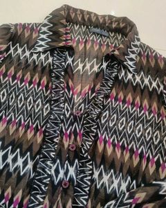 Sheer Geometric Print Button-Up Shirt