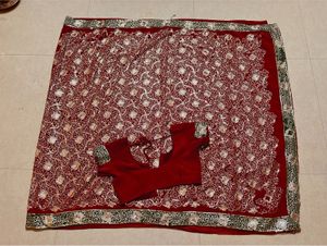 Maroon full work Saree with blouse