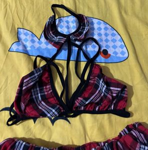 Red Plaid Lingerie Set