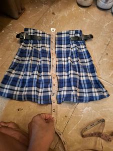 Plaid Pleated Skirt with Buckle Detail