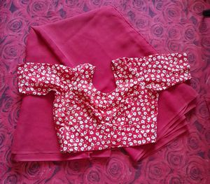 Elegant Red Saree with Printed Blouse