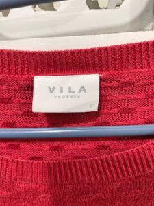 🌸 Imported Vila Red Textured Knit Sweater H