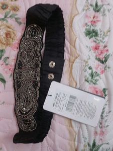 Elegant Beaded Black Belt