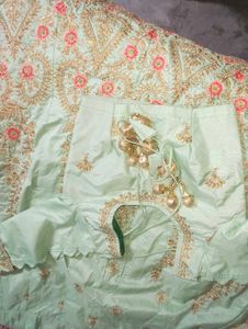 Elegant Mint Green Embroidered Lehenga Skirt