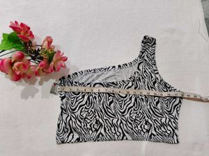 Stylish One Shoulder Zebra Print Top