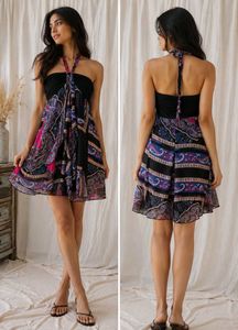4267. Bohemian Print Halter Neck Mini Dress