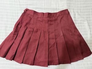Maroon Pleated Mini Skirt