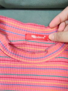 Pink round neck ,full sleeves stretchable Top