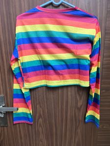 Rainbow Stripe Cropped Long Sleeve Top