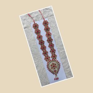 Red Floral Necklace Set garland mala paan haar