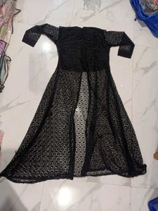 Elegant Black &amp; Gold Kurta skirt Set 3pc
