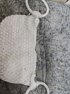 Elegant Beaded White Clutch Bag