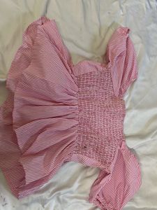 Chic Pink Striped Puff Sleeve Top