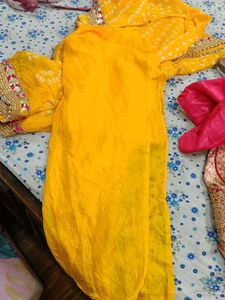 Embroidered Yellow Readymade Kurta with unstitched