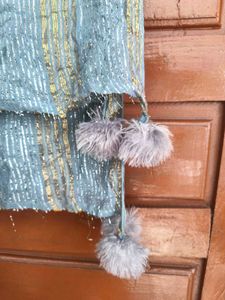 Blue Striped Scarf with Tassels