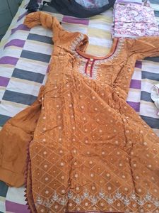 Orange Embroidered Kurta Set