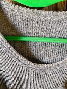 Grey Waffle Knit Long Sleeve Top