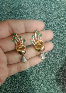Peacock Earrings with Green Stones