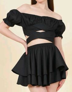Shein Party Off Shoulder Wrap Crop Top with Layere