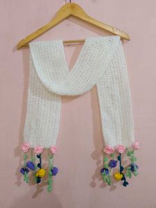 Handmade Crochet Scarf with Flower Embellishments