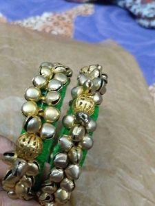 Green Bangles with Golden ghunghroo
