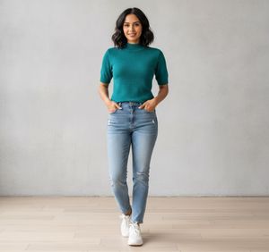 Teal Mock Neck Short Sleeve Top