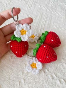 Crocheted Strawberry Keychain