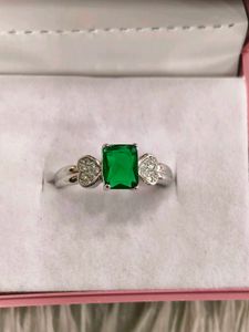 Emerald &amp; Diamond Heart Ring 925 silver