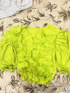 Lime Green Textured Puff Sleeve Top