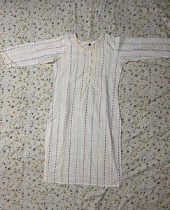 Elegant White Kurta with Colorful Embroidery