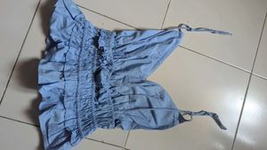 Light Blue Plunge Neck Peplum Top