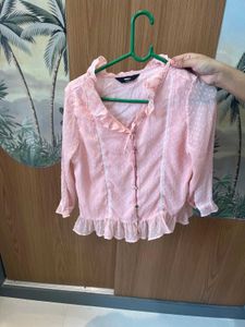 Ruffled Pink Polka Dot Top