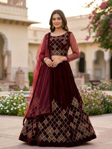 Maroon Velvet Lehenga Choli