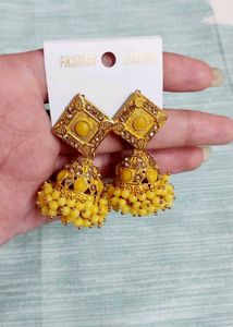 Yellow Jhumka Earrings