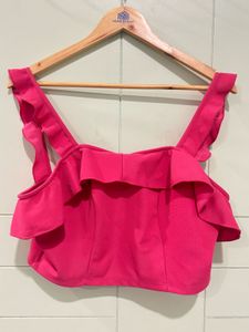 Vibrant Pink Ruffle Crop Top