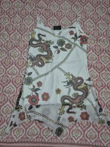 White Dragon Print Flowy Camisole Top