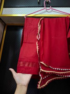 Pakistani Style Red Kurta Set With Lace Details
