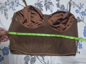 Brown Mesh Corset Top with Chain Straps